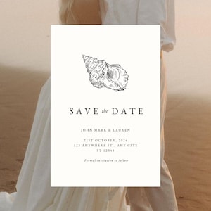 Beach Wedding Save the Date Template, Destination Wedding, Save the Date, Sea Shell Invitation, Save the Date, Destination Save the Date,