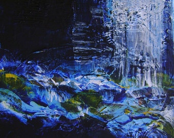 After Midnight 12"x12" Original Blue acrylic modern textured painting on canvas