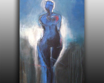 Not determined-Abstract acrylic figurative blue painting