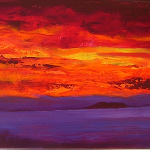 Brinnande begär 16x20 abstrakt landskapsmålning i akryl på duk