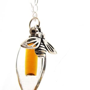 Real Honey in a Tiny Glass Vial with Sterling Silver Honeybee Charm