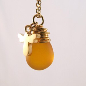 Frosted Honey Drop Necklace with Bee Charm