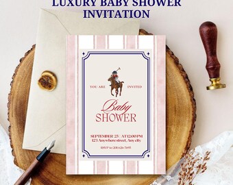 Invitación para baby shower de oso polo: plantilla de Canva preppy (imprimible, 5x7)