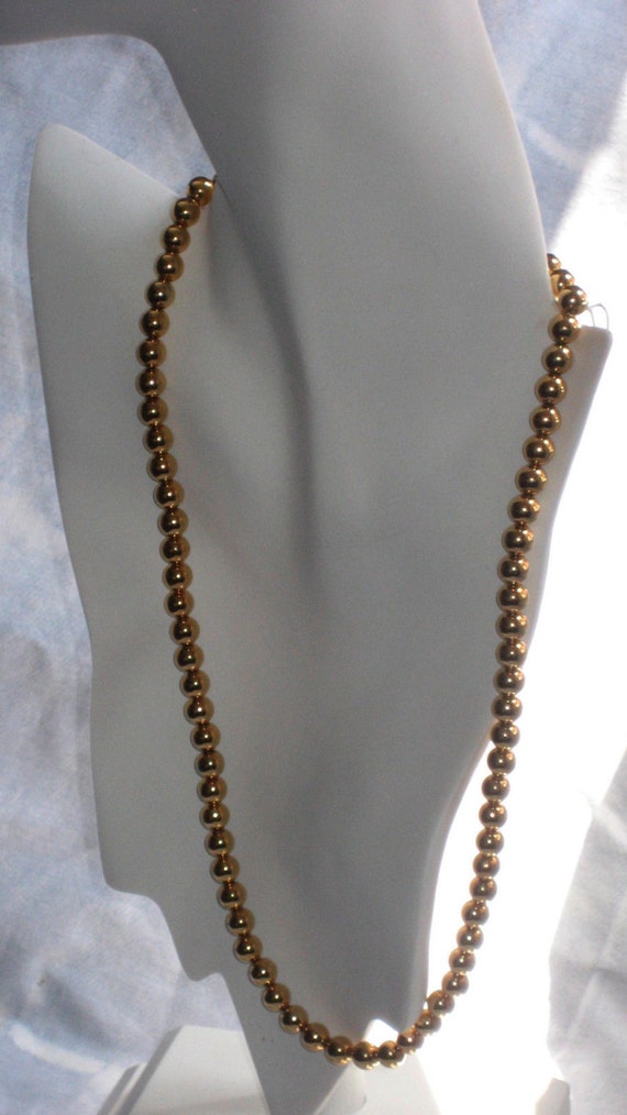 Vintage Napier Signed Long Gold Bead Necklace Vint