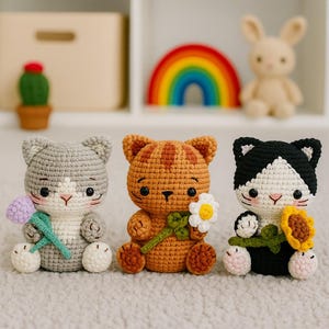 Crochet Cat Pattern PDF, Amigurumi Kitten with Flower Tutorial, Cute Plush Kitty DIY Toy, Digital Download Gift Idea