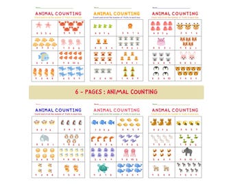 Animal Counting Worksheet for Kids – 6 pages Printable Math & Number Recognition Activity PDF