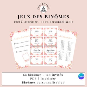 Jeu des Binômes Mariage | Animation Mariage Invités | Jeu Mariage à Imprimer | PDF Instantané