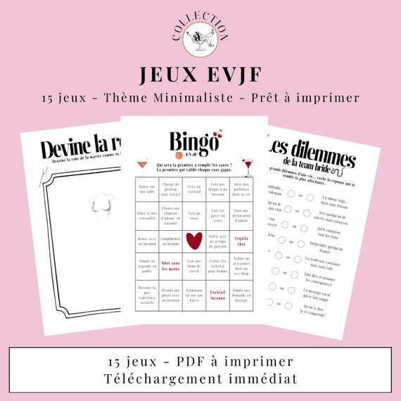 Pack Jeux EVJF à Imprimer | Activités EVJF | Animation Enterrement de Vie de Jeune Fille | PDF Instantané