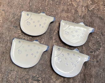 Blue & White Fish-Shaped Ceramic Appetizer Plates — Set of 4 | Whimsical Coastal Serveware B.S.F. Pufferfish Dishes