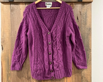 Vintage Aran Crafts-trui dames pruim merinowolvest maat XL