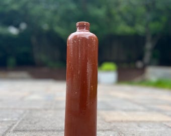 Brown Glazed Sandstone Stoneware Whiskey Bottle Jug Vintage Rustic Home Decor