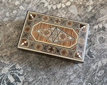Syrian Marquetry Mosaic Jewelry Box | Handmade Inlay Wood Box | Mother of Pearl Walnut Trinket Box