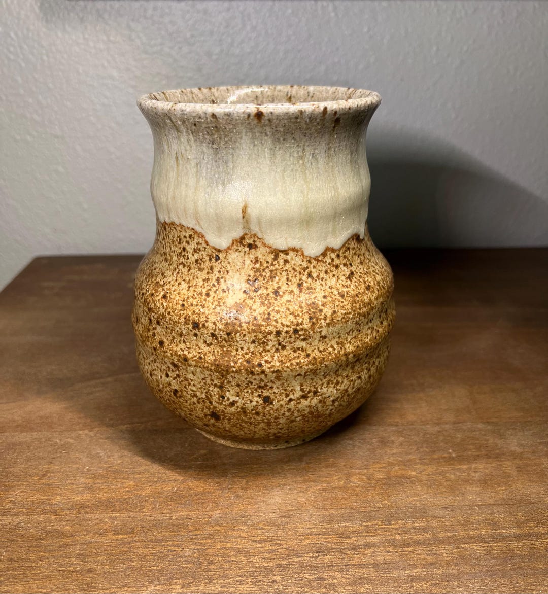 Vintage Handmade Studio Art Pottery Stoneware Vase Brown Glaze Layered ...