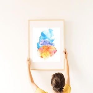 Abstract Digital Watercolor Colorful Wall Art Blue Orange Digital Print Modern Art