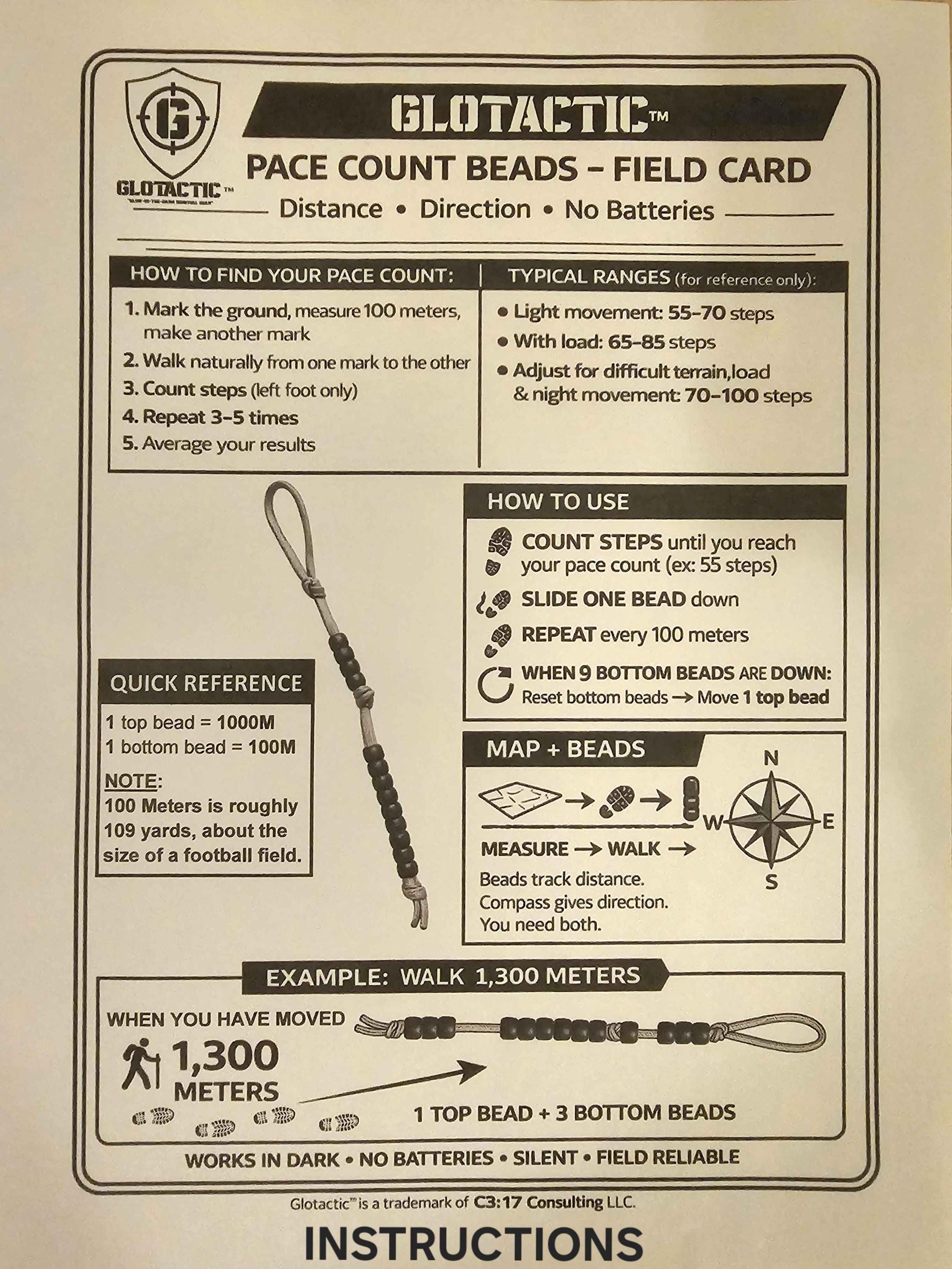 Pace Count Keychains Glow in the Dark Pace Count Beads | Ranger Beads | Land Navigation Tool ...