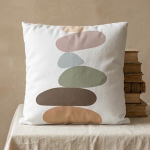 Stacked Pebbles Abstract Neutral Stone  Pillow Cover