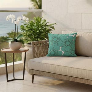 Blauwgroen kussensloop met bloemenpatroon | Vierkante decoratieve kussensloop