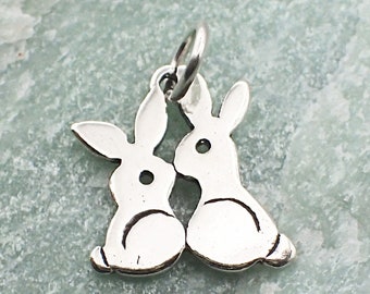 Bunny Charm Sterling Silver Pendant Kissing Rabbits Animal Easter Cottontail