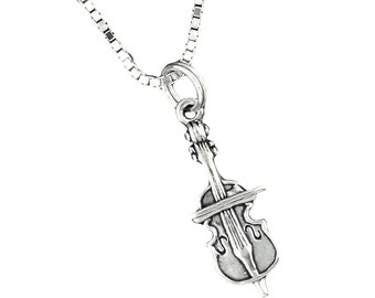 Sterling Silver Cello Pendant Necklace Musical Instrument With Box Chain