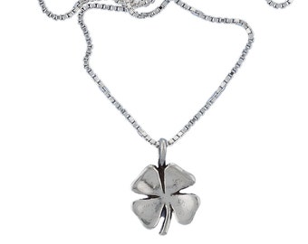 Sterling Silver Four Leaf Clover Pendant Necklace Box Chain  Good Luck Lucky Charm