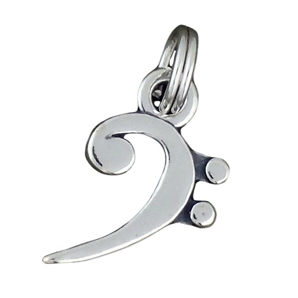 Music Note Bass Clef Charm Sterling Silver Pendant