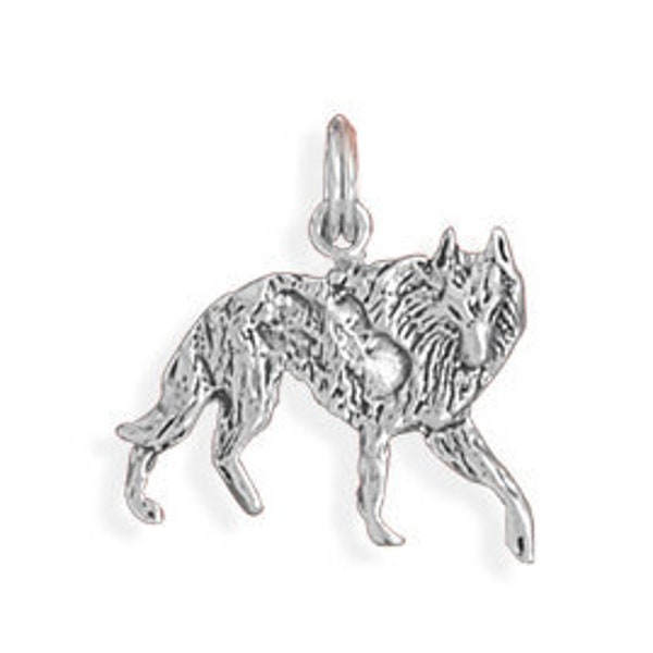 Wolf Charm Sterling Silver Pendant Walking Animal