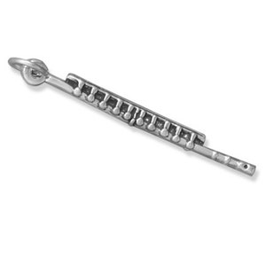 Flute Charm Sterling Silver Pendant 3D Musical Instrument Musician Music