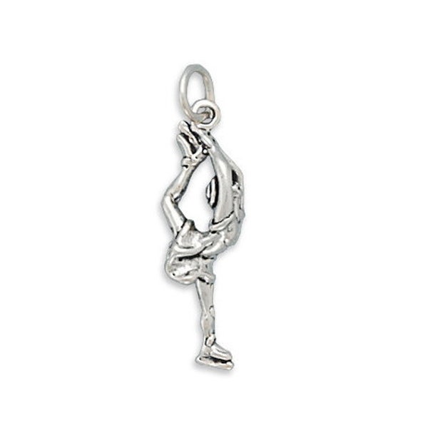 Ice Skater Charm Sterling Silver Pendant 3D Female Figure Skater