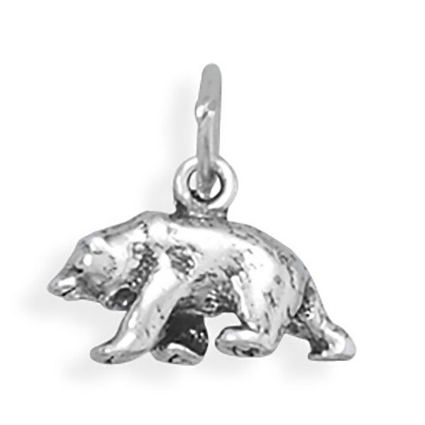 Bear Charm Sterling Silver Pendant 3D Grizzly Wild Animal