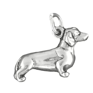 Dachshund Dog Charm Sterling Silver Pendant Animal Pet 3D Doxie