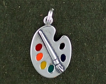Art Paint Palette Charm Sterling Silver Pendant Multicolor Enamel Artist Hobby Craft