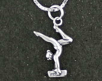 Sterling Silver Gymnast on Balancing Beam Pendant Necklace With Box Chain