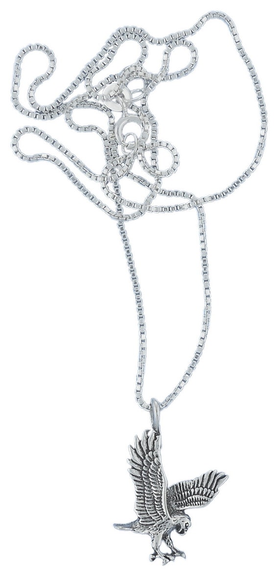 925 Sterling Silver Eagle Hawk Falcon Feather Fashion Necklace Pendant + Chain