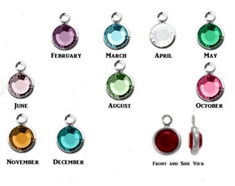 Swarovski Crystal Channel Set Charm Silver Plated 6mm Birthstone Colors