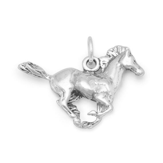 Sterling Silver Charm Bracelet With Attached Stallion Horse Head Horseshoe Charm