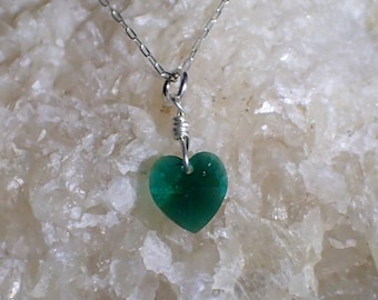 Green Swarovski Crystal Heart Charm with Sterling Silver