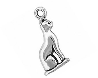 Cat Charm 925 Sterling Silver Pendant 3D Sitting Feline