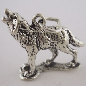 Howling Wolf Charm 925 Sterling Silver Pendant 3D Animal