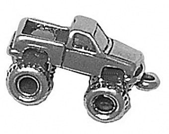 Sterling Silver Monster Truck Charm Pendant Pickup 4wd Big Wheels 3D Vehicle
