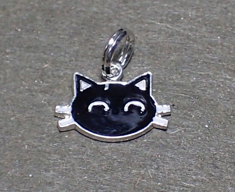 Cat Charm Sterling Silver Black Enamel Pendant Pet Whiskers - Etsy