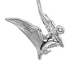 Pterodactyl Dinosaur Charm Sterling Silver Pendant 3D