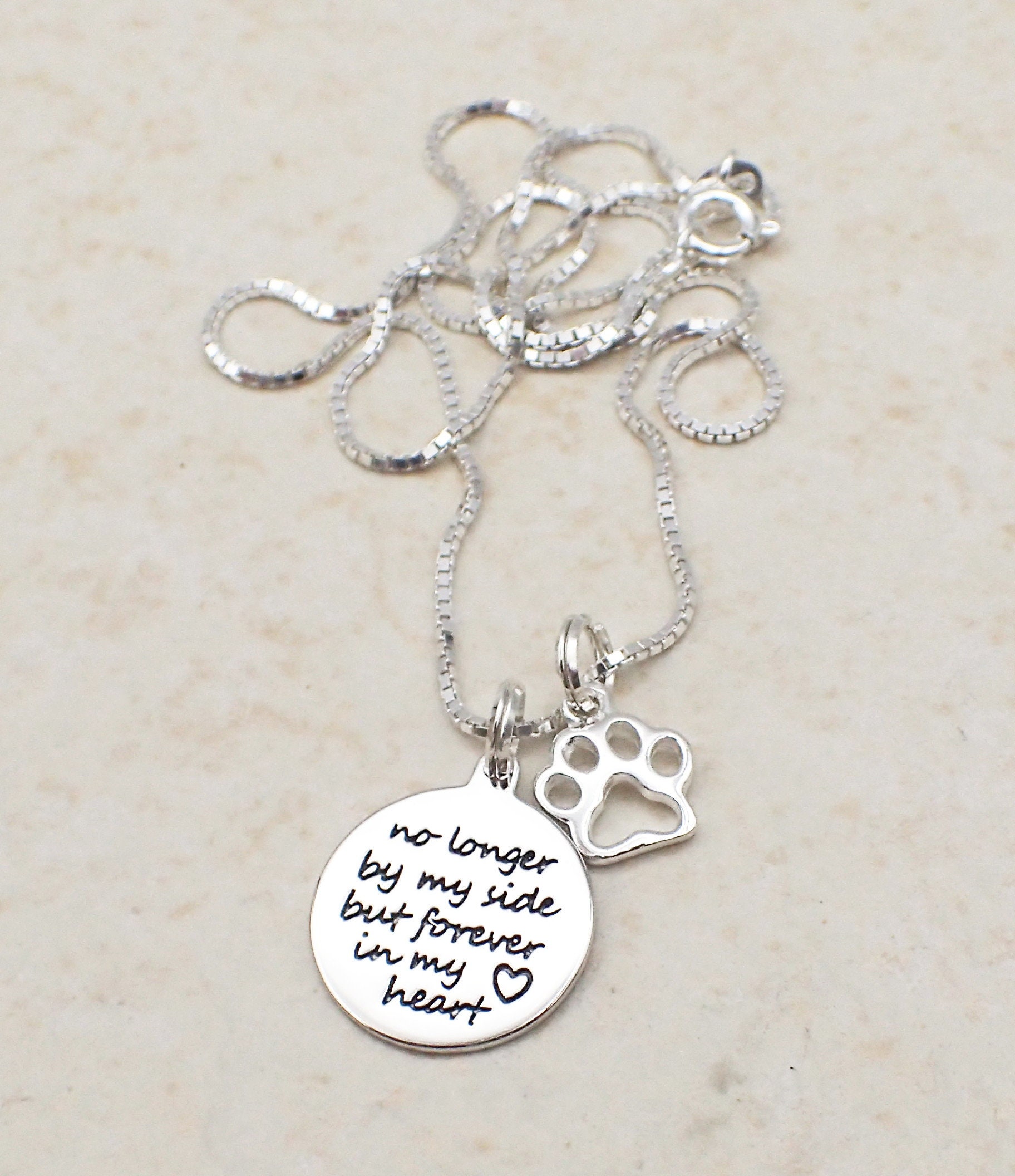 Forever in My Heart Paw Print Necklace 925 Sterling Silver Heart Pawprint Charm