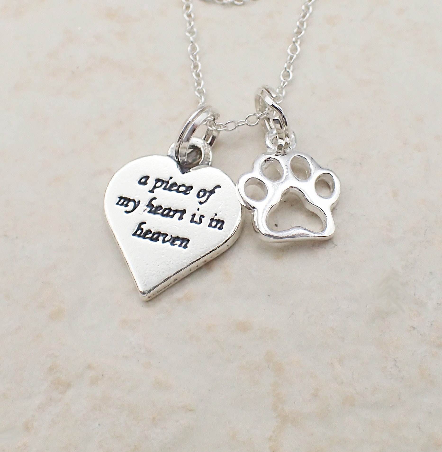 Forever in My Heart Paw Print Necklace 925 Sterling Silver Heart Pawprint Charm