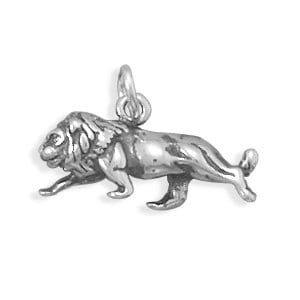 Lion Leo Charm Sterling Silver Pendant Big Cat Animal 3D