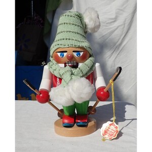 Steinbach Nutcracker Chubby Skier Green Knit Tweed Hat & Scarf 11" Germany Vtg