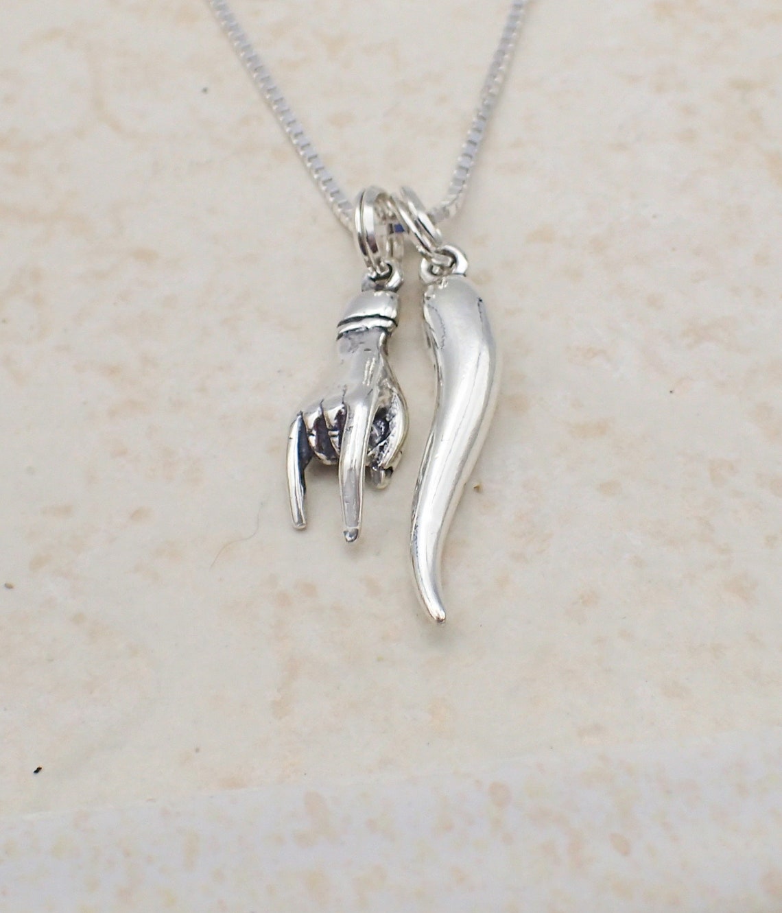 Italian Good Luck Necklace Sterling Silver Mano Cornuto Hand Etsy