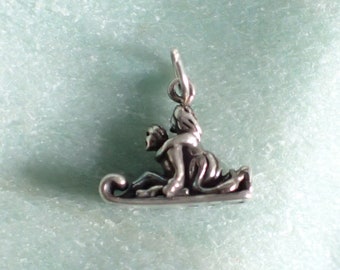 Kids on Toboggan Charm Sterling Silver Pendant 3d Snow Winter Sport