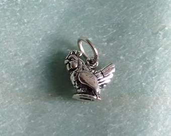 Sterling Silver Chicken Charm Pendant Hen Bird 3D