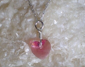 Pink Swarovski Crystal Heart Charm with Sterling Silver