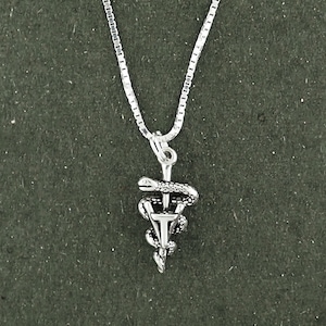 Sterling Silver Veterinary Caduceus Necklace Box Chain Pendant Animal Pet Vet Veterinarian